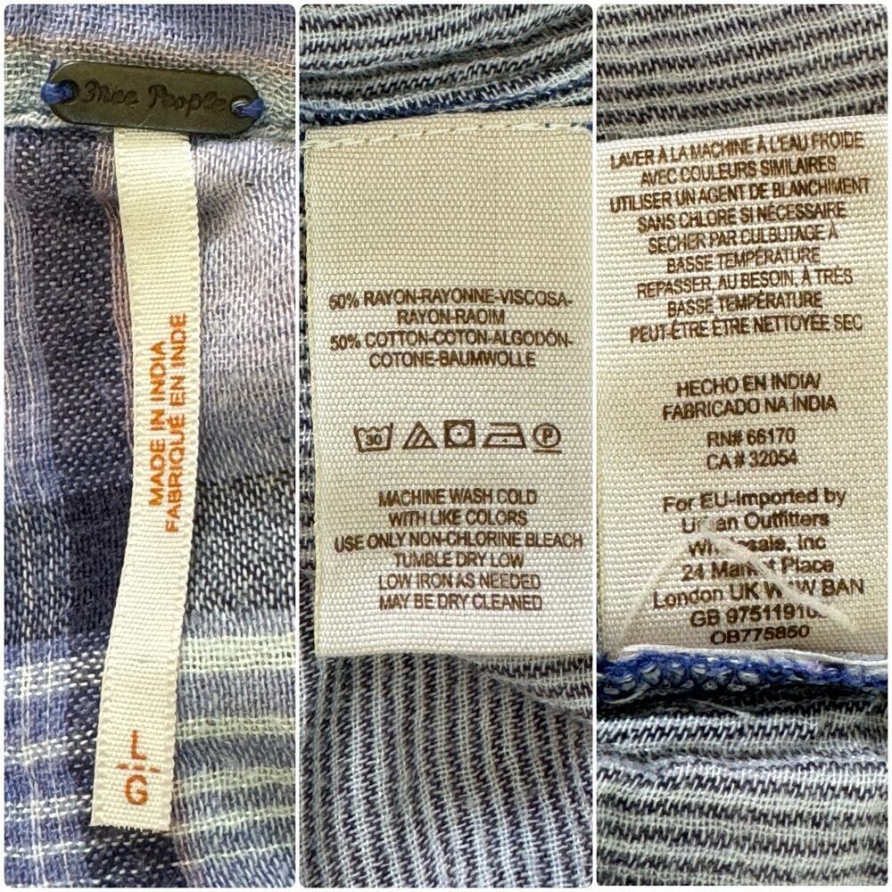 FREE PEOPLE Washed Away Plaid Pullover Top Purple Flannel Asymmetrical Size L - Picture 12 of 12